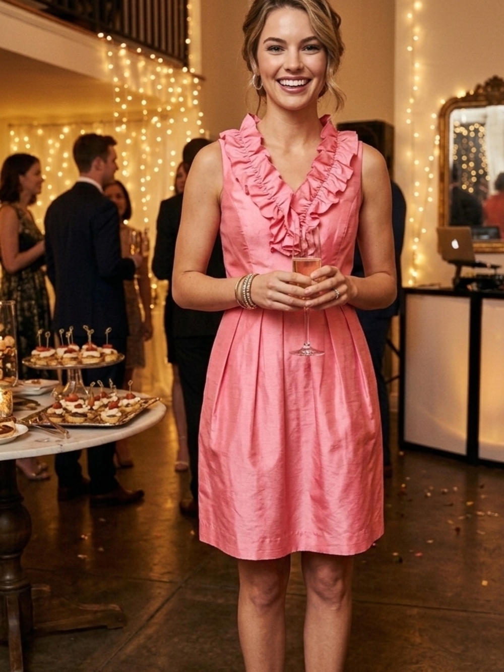 sandra darren dress Pink FauxNeck Sleeveless Cocktail Prom, Wedding Size 8
